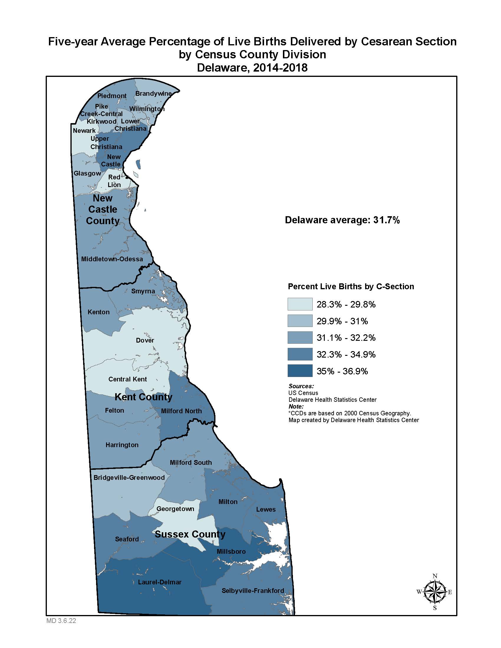 Map: Births delivered by c-section 14-18