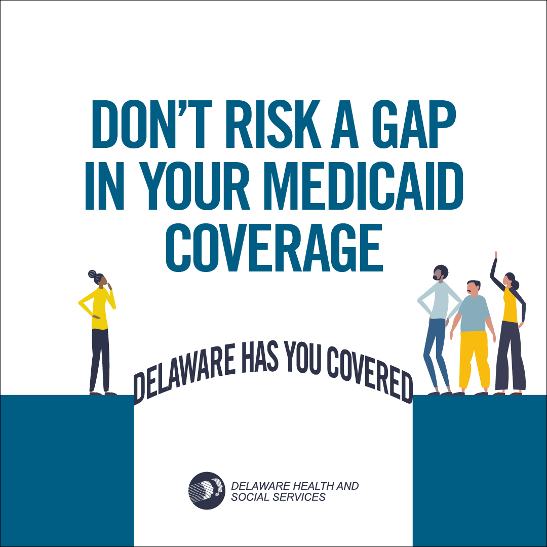 Social media graphic in English giving information about Delaware Medicaid coverage.