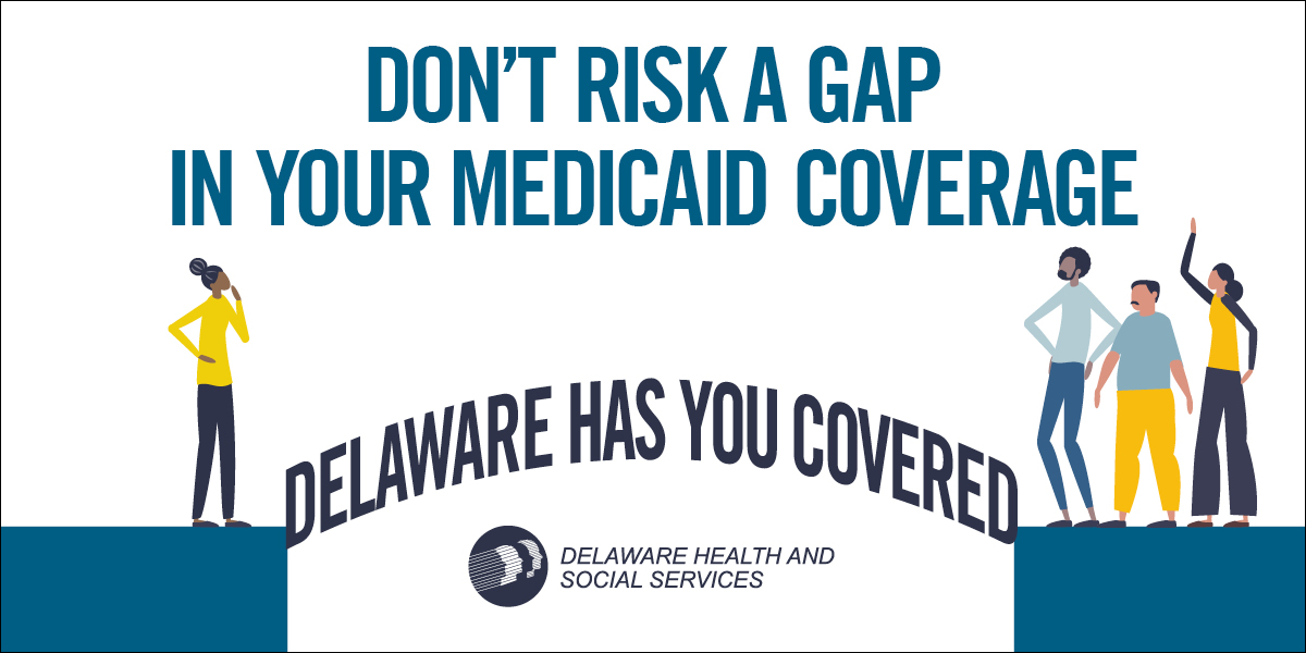 Social media graphic in English giving information about Delaware Medicaid coverage.