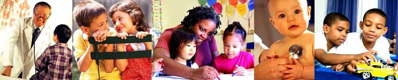 Image of children, doctor and teacher.