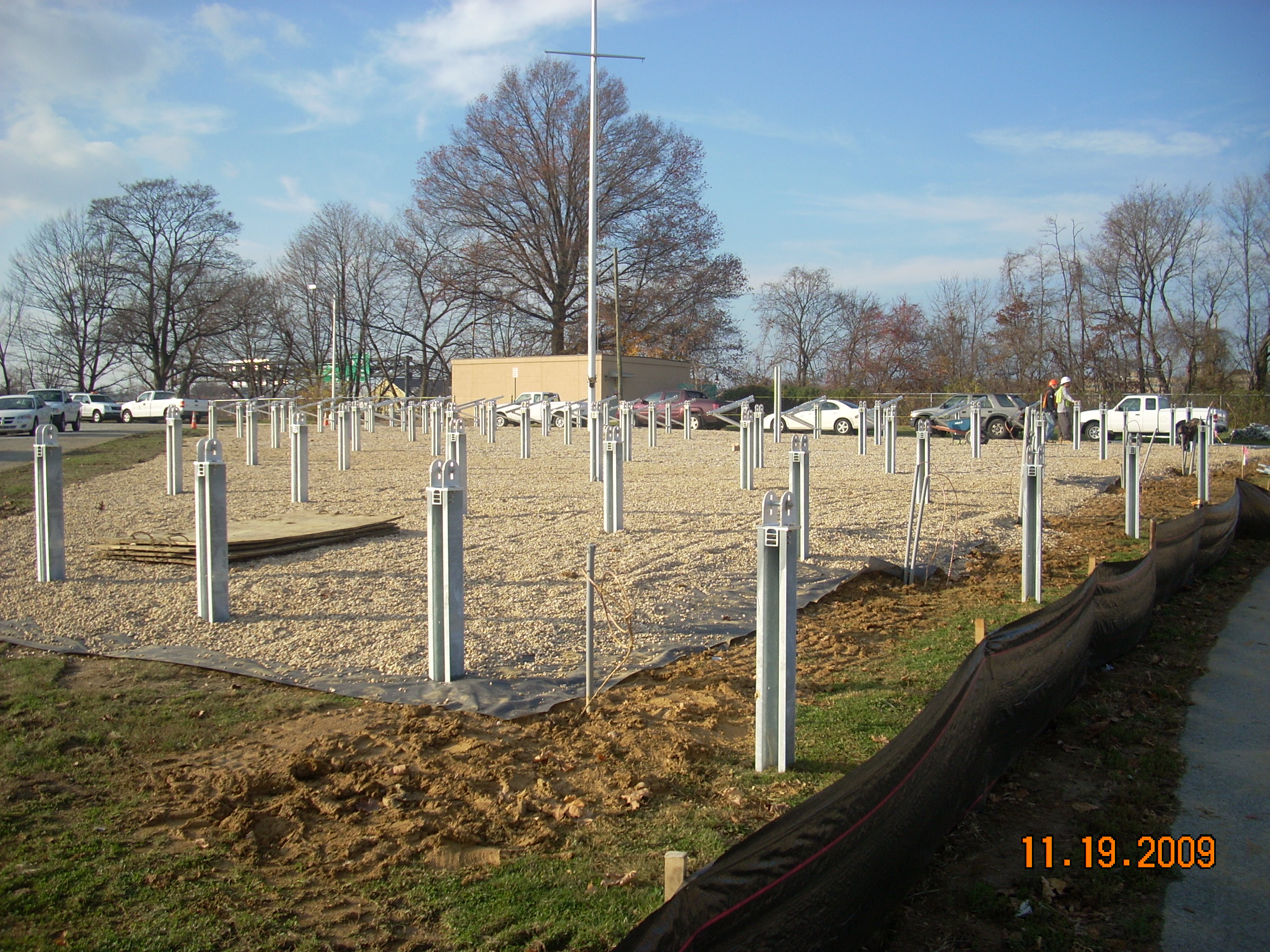 Pilings awaiting installation of solarpanels.