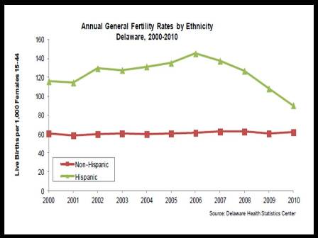 Image: Linked to the pdf version of the DE Birth Rate Declinesas Number of Births to Hispanic Women Falls statsheet