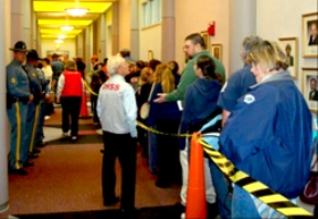 Image of partners and volunteers working together during a Neighborhood Emergency Help Center exercise.