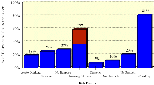 Image: Graph of major risk factors of adult Delawareans; information in the graphalso appears in the text below.