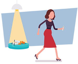 Woman walking away from cigarettes