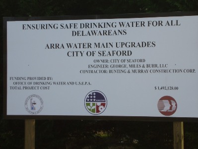 Construction materials staged for watermain replacement in Seaford.